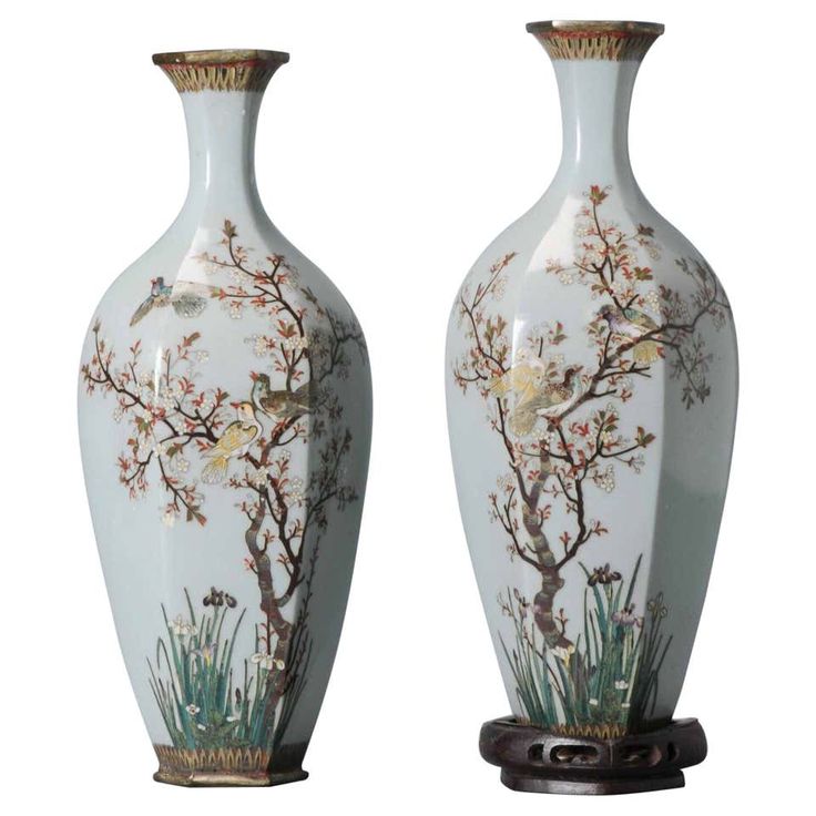 Flowers Birds Cloisonné Enamel Vase